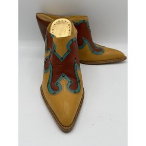 BCBG Girls Women's Cowboy Western Mules 4"Heel Leather Upper Size 8.5B